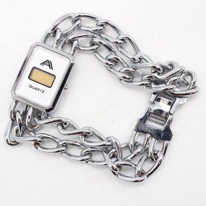 Vintage A Quartz Digital Watch Womens Silver Tone Retro Bracelet Style 90s